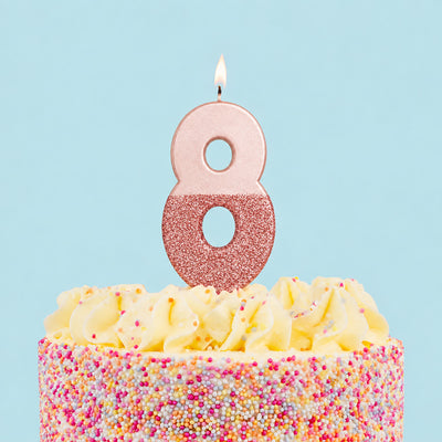 Rose Gold Glitter Birthday Number Candle - 8