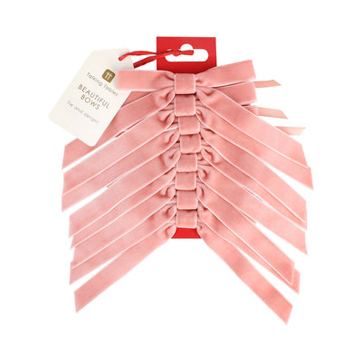 Pink Velvet Decorative Bows - 8 Pack