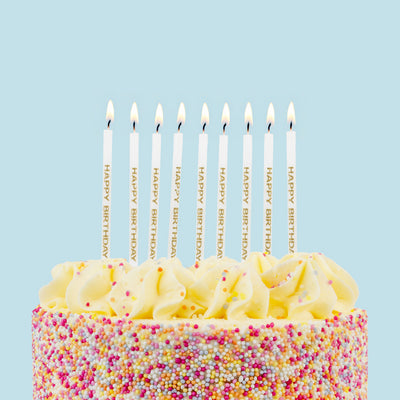 White & Gold Printed 'Happy Birthday' Candles - 24 Pack