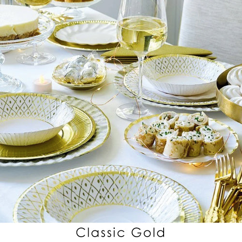 Classic gold table setting with traditional tableware | Shop Now UK