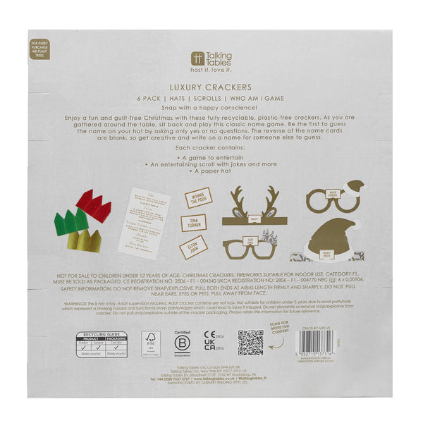 Luxury Mistletoe Eco-Friendly Christmas Crackers - 6 Pack