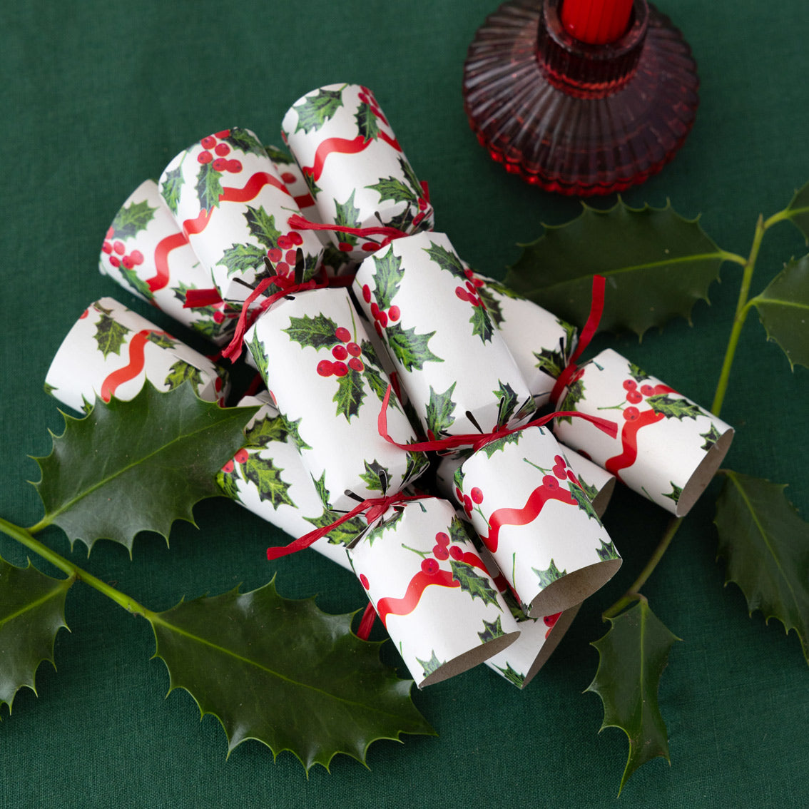 Holly White Mini Christmas Crackers 8 Pack Talking Tables UK Holly white mini christmas crackers 8 pack talking tables uk