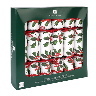 Holly White Christmas Crackers - 6 Pack