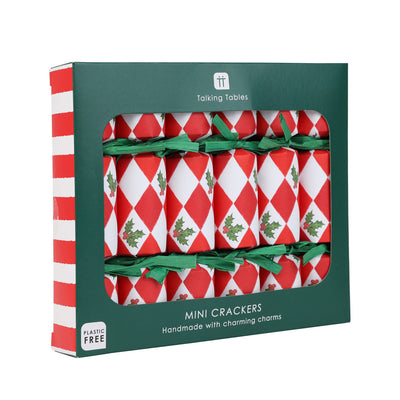 Holly Red & White Harlequin Mini Christmas Crackers - 6 Pack
