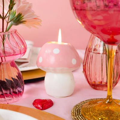 Pink & White Mushroom Candle - Large