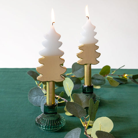 White & Gold Christmas Tree Shaped Candles - 2 Pack
