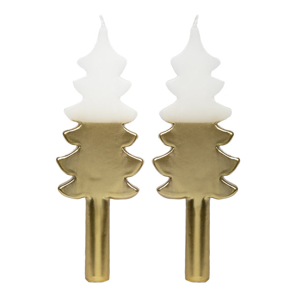 White & Gold Christmas Tree Shaped Candles - 2 Pack