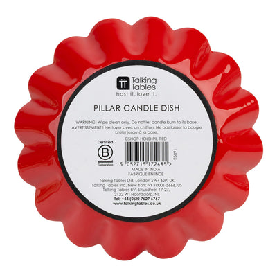 Scalloped Red Metal Pillar Candle Holder