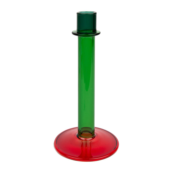 Tall Red & Green Glass Dinner Candle Holder