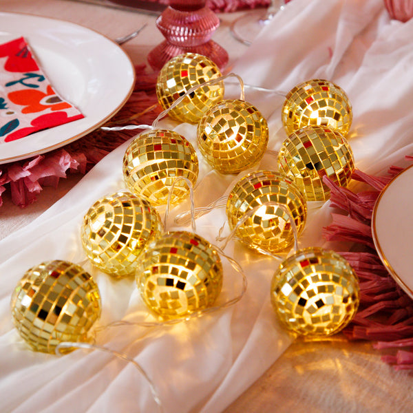 Gold Disco Balls String Lights - 1.6m - Talking Tables UK