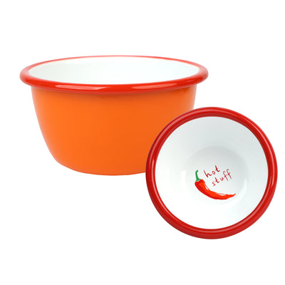 Orange "Hot Stuff" Chilli Enamel Bowl - 10cm