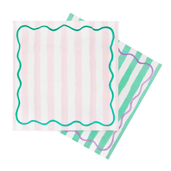 Pink & Green Striped Cotton Napkins - 4 Pack