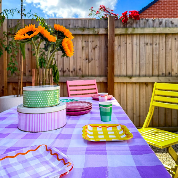 Lilac Gingham Reusable Tablecloth