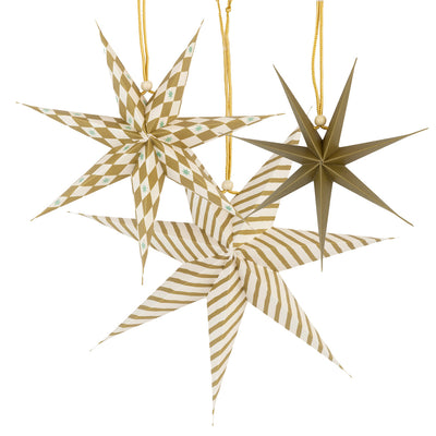 Gilded Paper Stars Decorations - 3 Pack