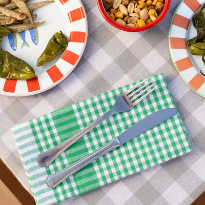 Green & White Fabric Gingham Napkins/Tea Towels - 4 Pack