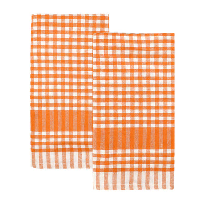 Orange & White Fabric Gingham Napkins/Tea Towels - 2 Pack