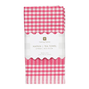 Tea Towel Raspberry Raspberry Pink & White Gingham Tea Towels/Napkins – Talking Tables UK ...