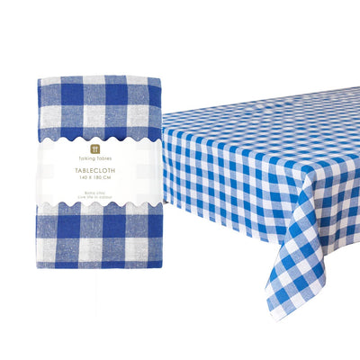 Blue & White Gingham Fabric Tablecloth