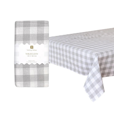 Grey & White Gingham Fabric Tablecloth