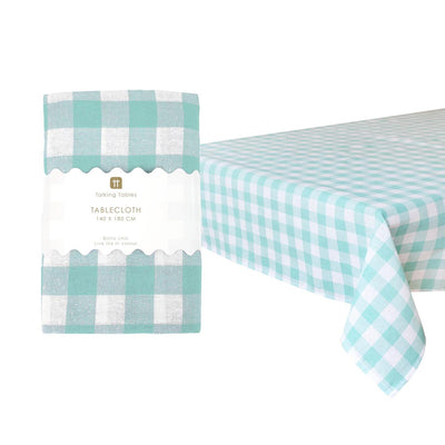 Mint Green & White Gingham Fabric Tablecloth