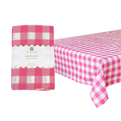Raspberry Pink & White Gingham Fabric Tablecloth