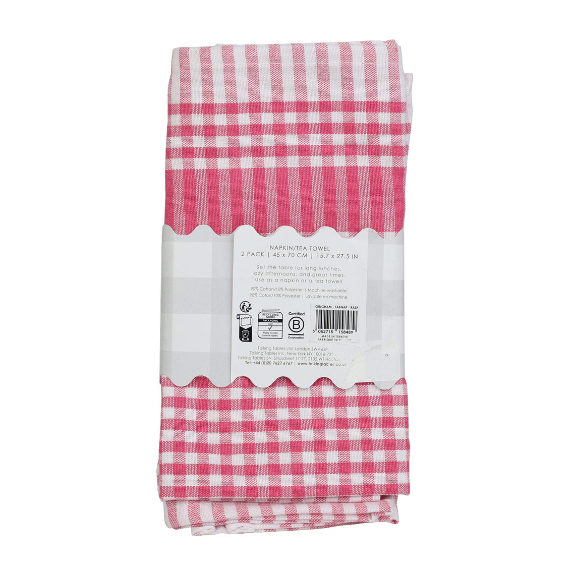 Raspberry Pink & White Gingham Tea Towels/Napkins – Talking Tables UK ...