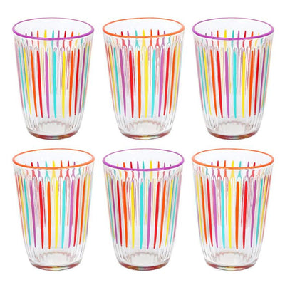 Bright Striped Multi-Coloured Tall Glass Tumblers – 6 Pack