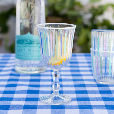 Blue & White Stripe Wine Glasses - 6 Pack
