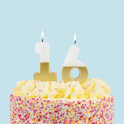 White & Gold Birthday Number Candle - 16
