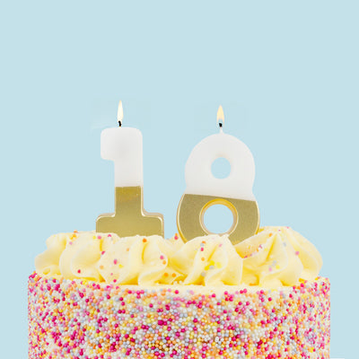 White & Gold Birthday Number Candle - 18