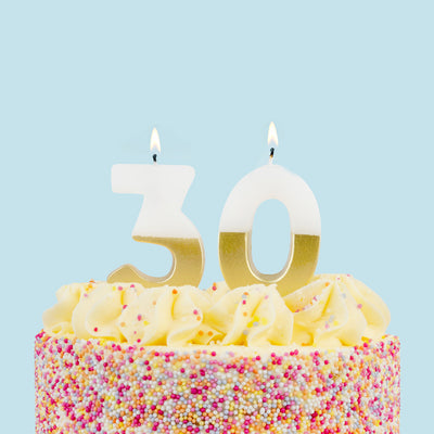 White & Gold Birthday Number Candle - 30