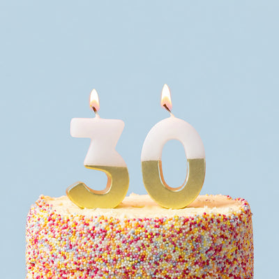 White & Gold Birthday Number Candle - 30