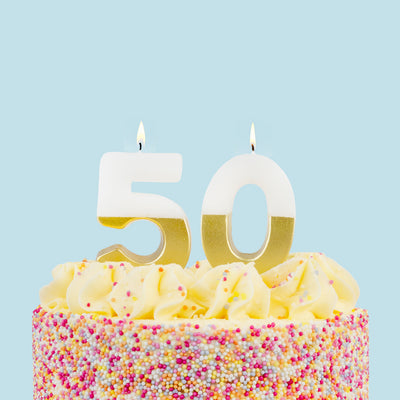 White & Gold Birthday Number Candle - 50