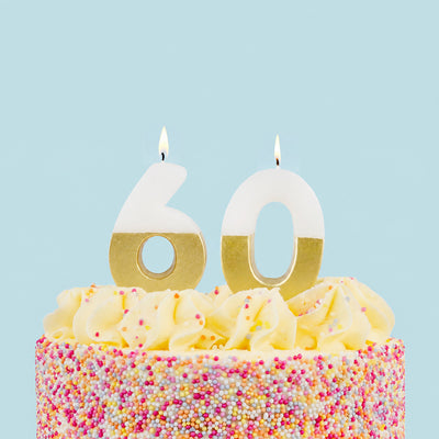 White & Gold Birthday Number Candle - 60