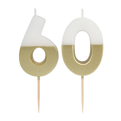 White & Gold Birthday Number Candle - 60