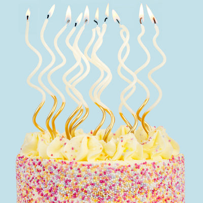 Gold & White Twist Birthday Candles - 20 Pack