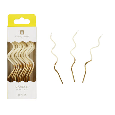 Gold & White Twist Birthday Candles - 20 Pack