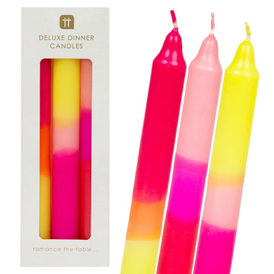 Ombre Pink, Yellow and Orange Dinner Candles - 3 Pack