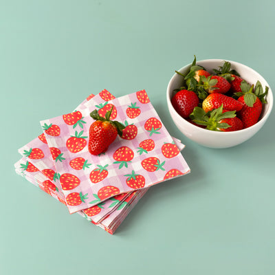 Strawberry Lilac Gingham Paper Napkins - 20 Pack