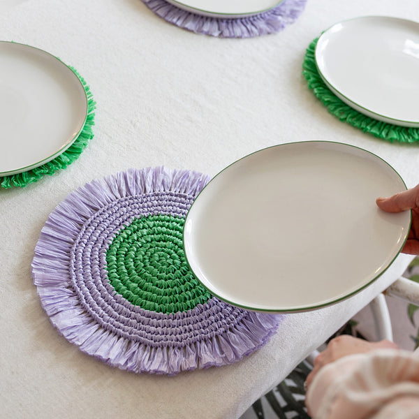 Lilac & Green Paper Raffia Placemats - 2 Pack - Talking Tables UK