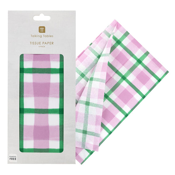 Green & Pink Gingham Tissue Paper - 4 Sheets