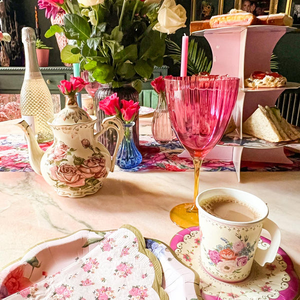 Yellow, Pink & Green Paper Teacups & Saucers - 12 pack