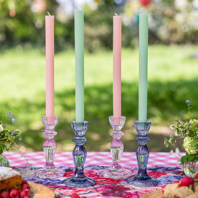 Navy Glass Candlestick Holder