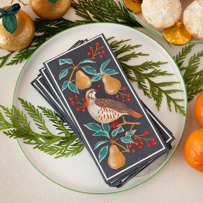 Partridge & Pear Long Lunch Paper Napkins - 16 Pack