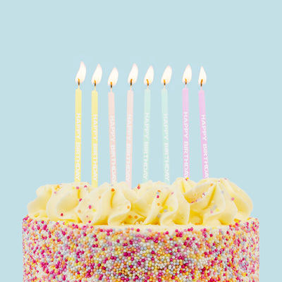 Pastel Printed 'Happy Birthday' Candles - 24 Pack