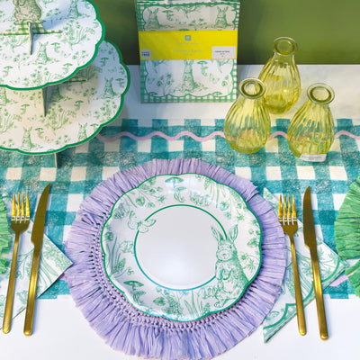 Toile de Jouy Green Scalloped Paper Plates - 10 Pack
