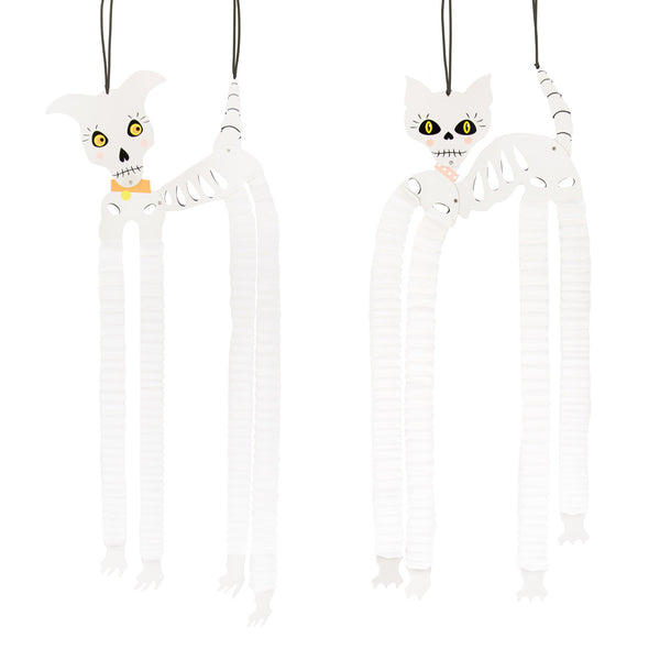 Halloween Skeleton Cat & Dog Paper Hanging Decorations - 2 Pack