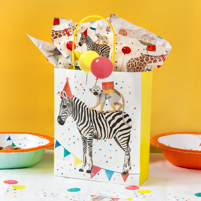 Party Safari Monkey & Zebra Paper Treat Bags - 8 Pack