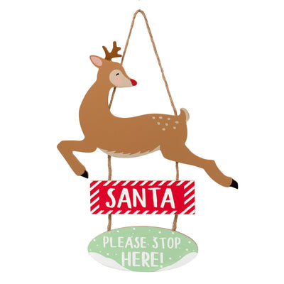 Santa 'Please stop here' Wooden Sign