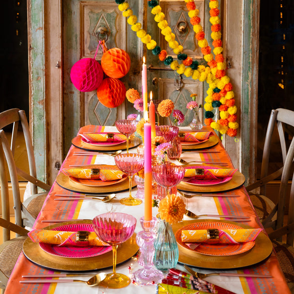 Diwali Orange, Pink & Yellow Paper Table Cover